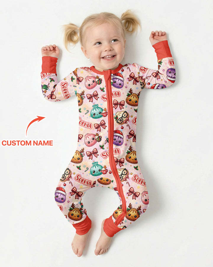 Custom Name Merry Christmas Dumpling Bamboo Convertible Zippy