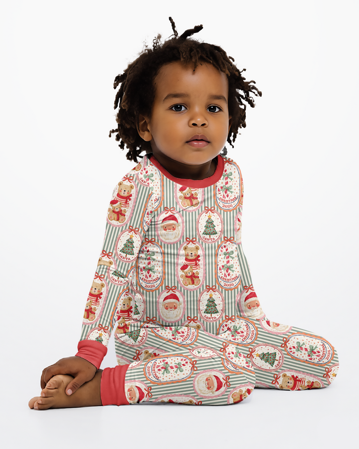 Teddy Bear Christmas Bamboo Two Piece Long Sleeve Pajama Set