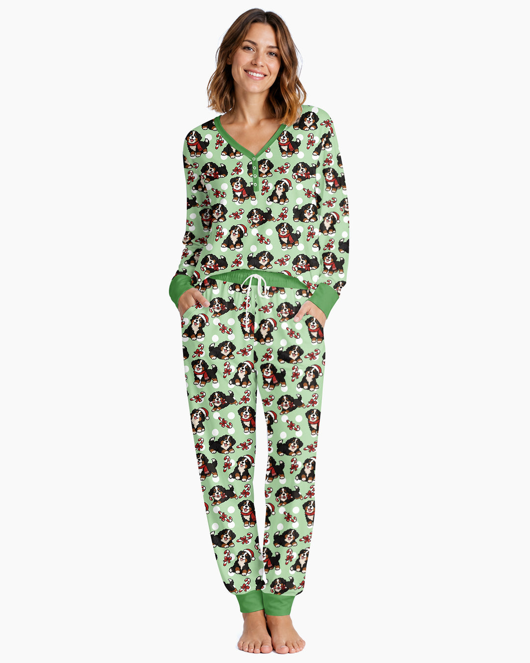 Holiday Bernese Mountain Christmas Dog Bamboo Women Pajama Set
