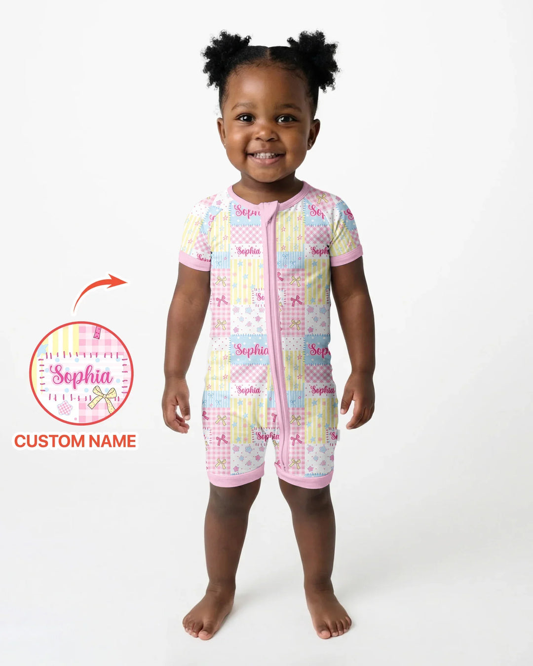 Custom Name Sweet Patchwork Bamboo Shorty Zippy