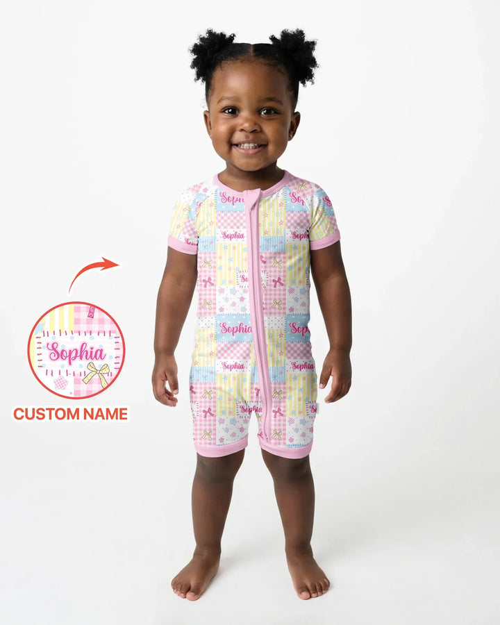 Custom Name Sweet Patchwork Bamboo Shorty Zippy