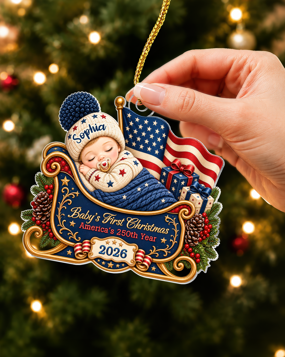 Personalized First Christmas 250th Anniversary Acrylic Ornament 2026