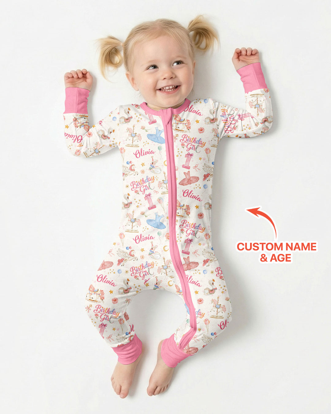 Ballerina Birthday Girl Custom Name & Age Bamboo Convertible Zippy