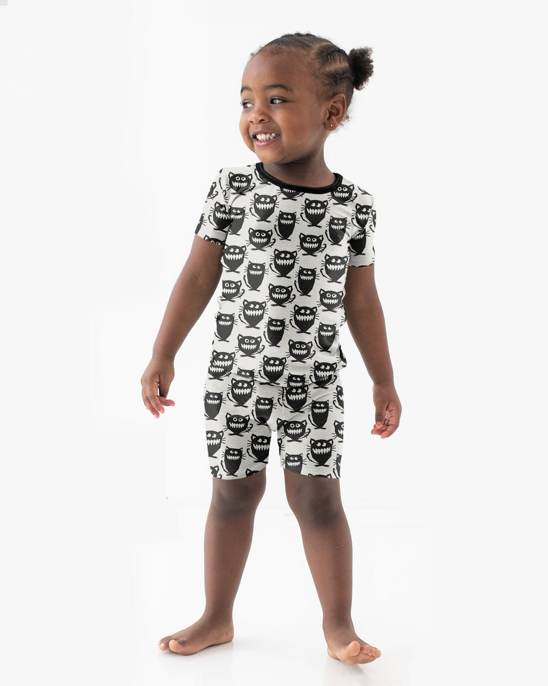Halloween Monster Cats Bamboo Two Piece Short Sleeve Shorts Pajama Set