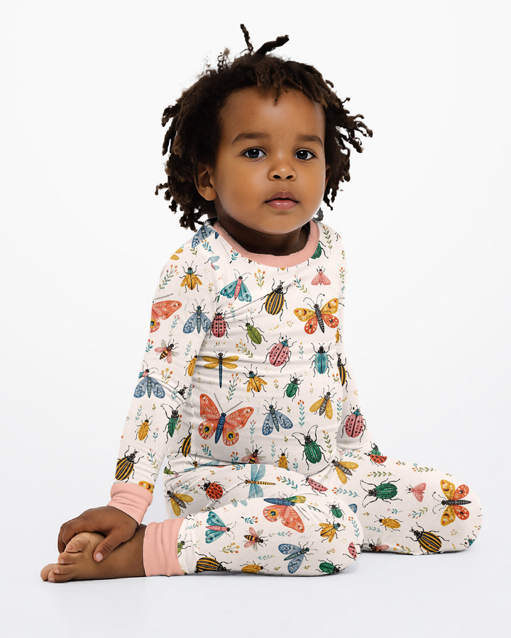 Folk Art Insects Bamboo Two Piece Long Sleeve Pajama Set