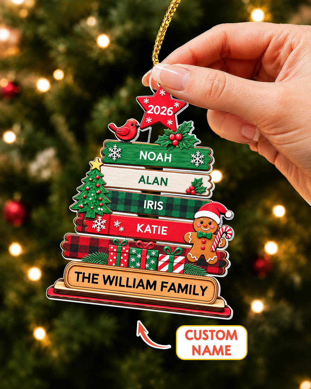 Custom Family Book Tree 1-Side Photo Acrylic Ornament