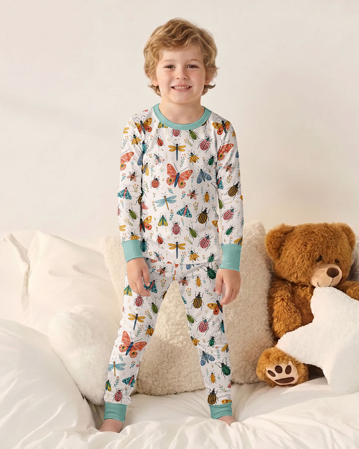 Folk Art Insects Bamboo Two Piece Long Sleeve Pajama Set