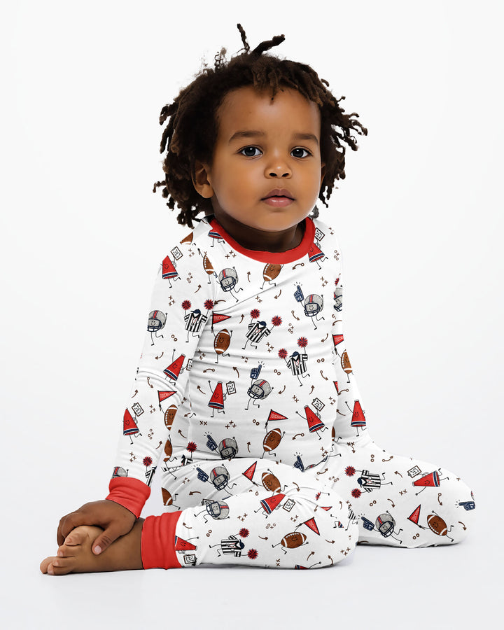 Happy Football Doodles Bamboo Two Piece Long Sleeve Pajama Set