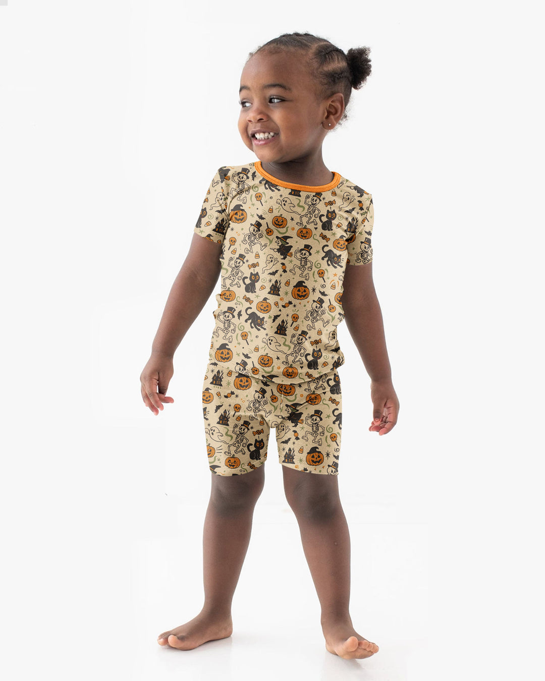Vintage Skeleton Pumpkin Halloween Bamboo Two Piece Short Sleeve Shorts Pajama Set