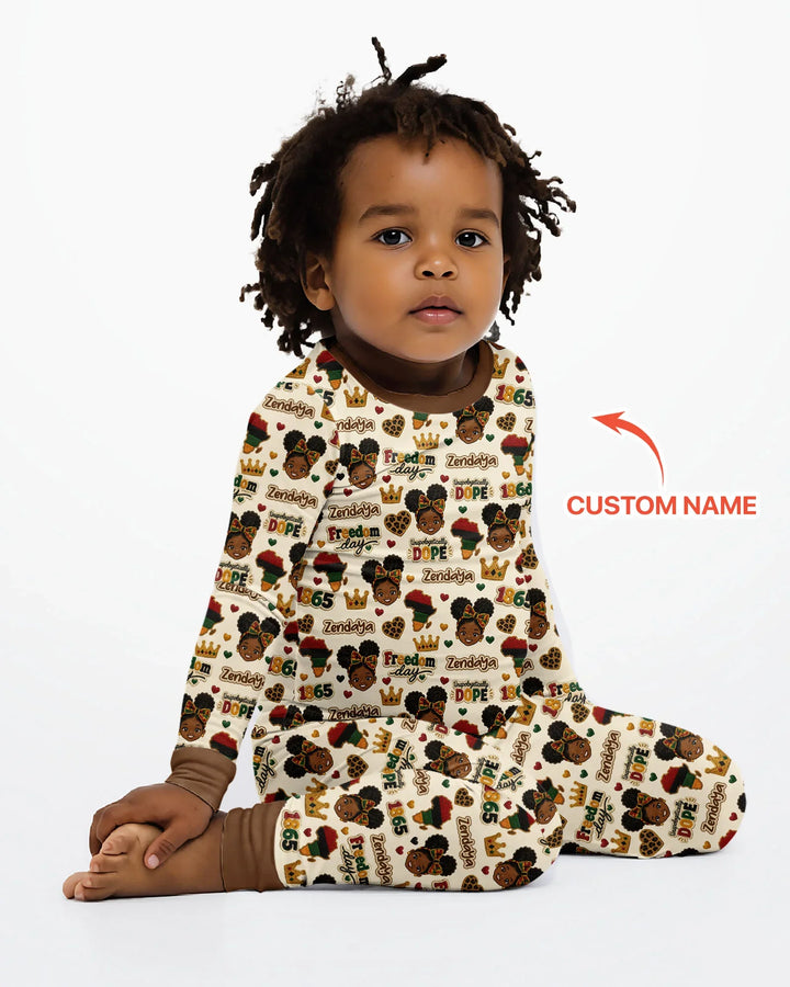 Custom Name Juneteenth Unapologetically Dope Bamboo Two Piece Long Sleeve Pajama Set