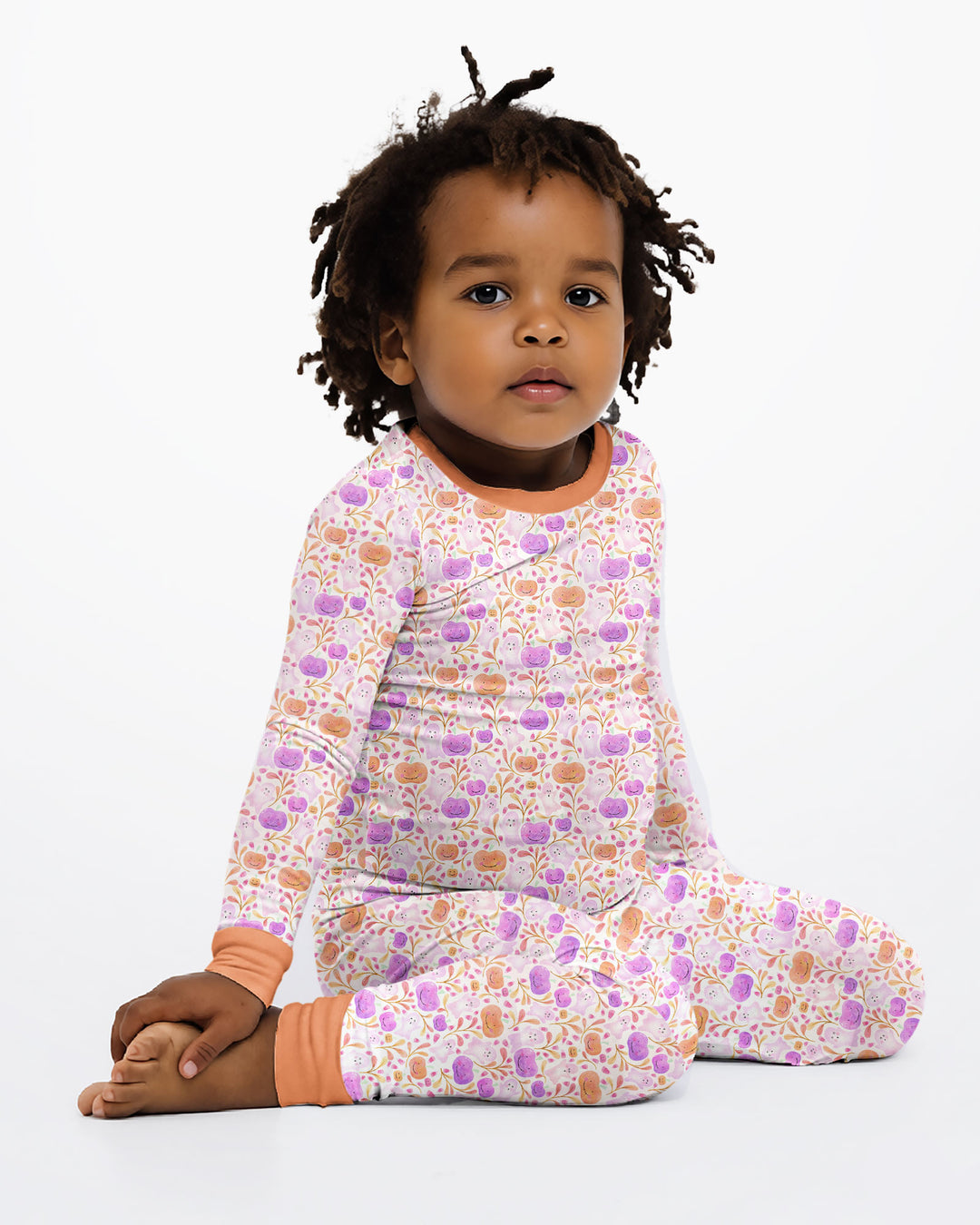 Pastel Pumpkins and Ghosts Bamboo Two Piece Long Sleeve Pajama Set