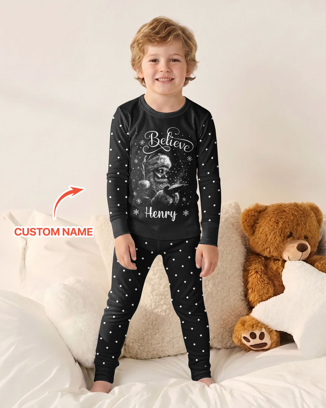 Custom Name Vintage Believe Santa Bamboo Two Piece Long Sleeve Pajama Set
