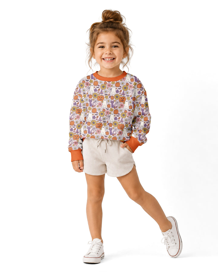 Ghost Pumpkin Fall Floral Halloween Bamboo Crewneck Sweatshirt