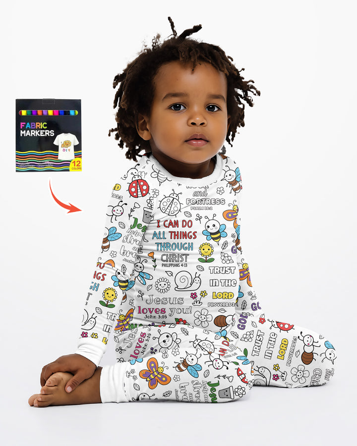 Joyful Garden Bible Verse Colorable Bamboo Two Piece Long Sleeve Pajama Set