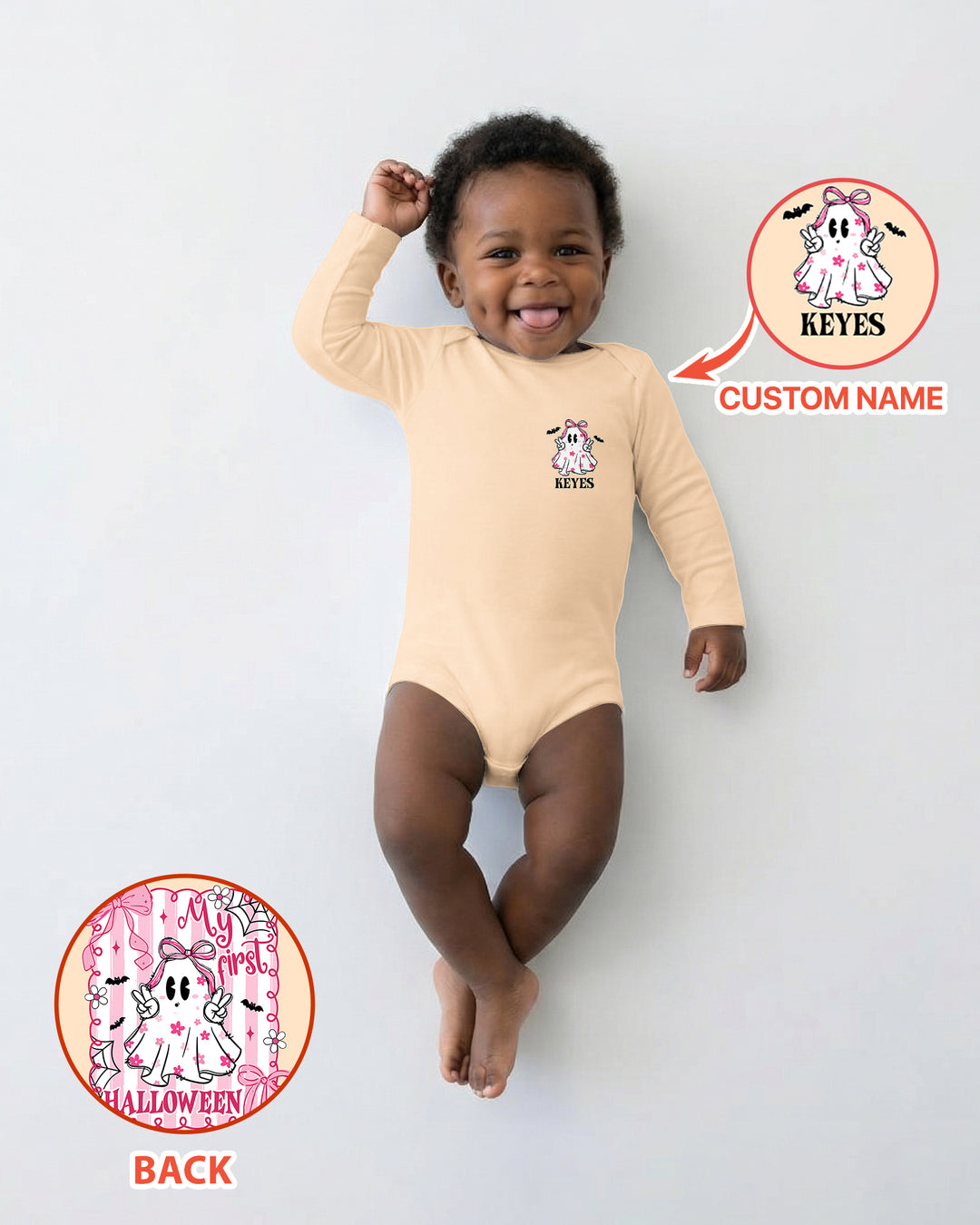 Personalized My First Halloween Pink Coquette Ghost Girl Bamboo Bodysuit