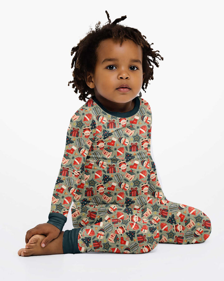 Christmas Ornaments Bamboo Two Piece Long Sleeve Pajama Set