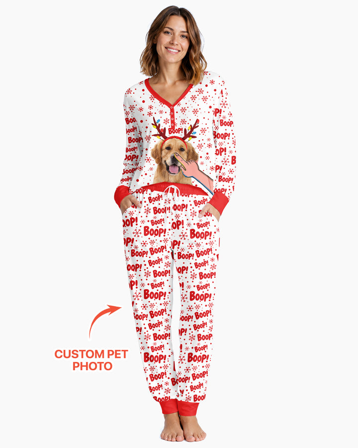 Custom Pet Photo Funny Christmas Boop Bamboo Women Pajama Set
