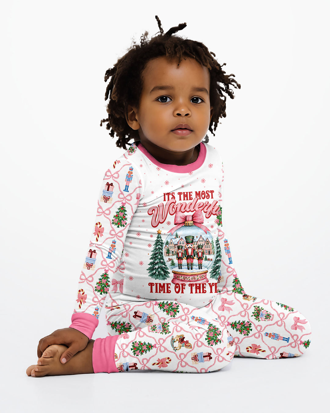 Nutcracker and Snow Globe It's Most Wonderful Time of The Year Bamboo Two Piece Long Sleeve Pajama Set