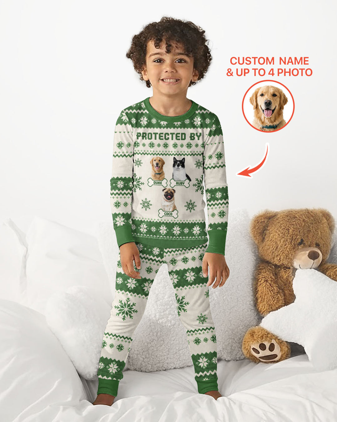Custom Photo Protected By Pet Bamboo Two Piece Long Sleeve Pajama Set
