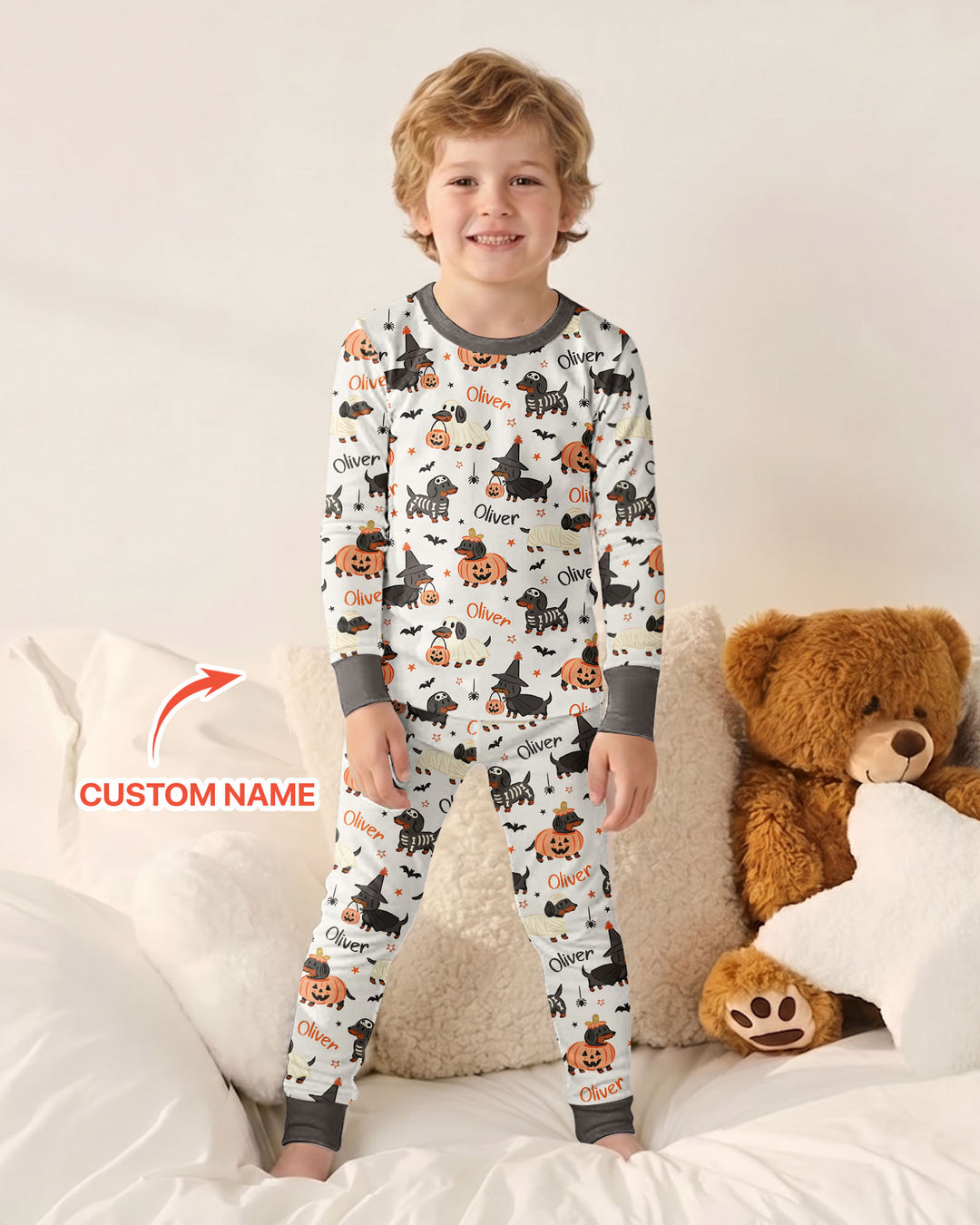 Orange and Black Dachshund Bamboo Two Piece Long Sleeve Pajama Set
