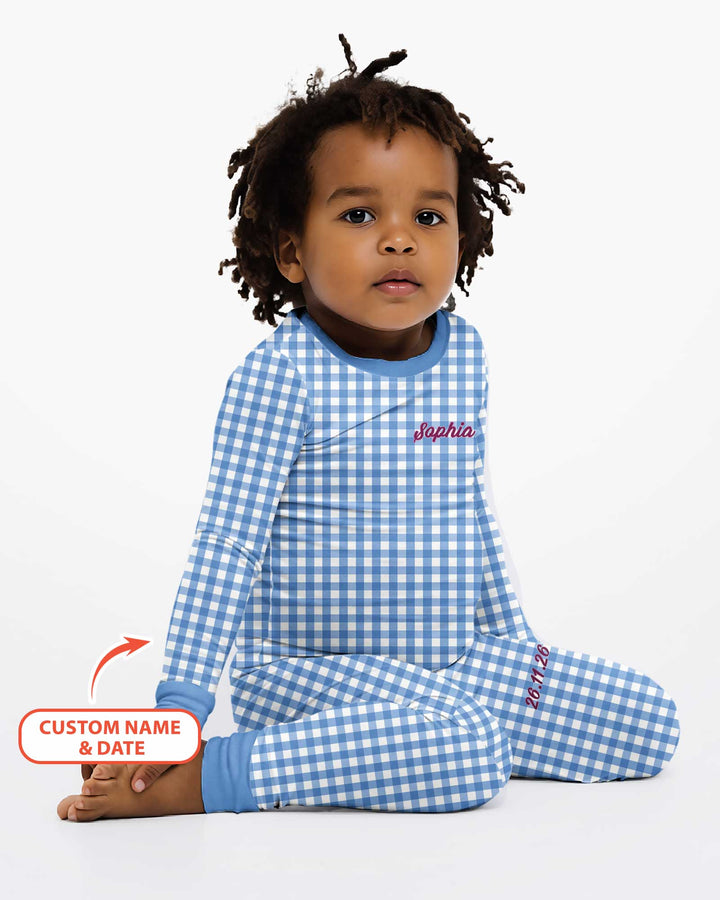 Embroidered Seersucker Bamboo Two Piece Long Sleeve Pajama Set