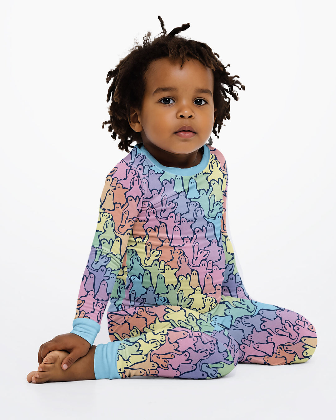 Pastel Rainbow Ghost Halloween Bamboo Two Piece Long Sleeve Pajama Set