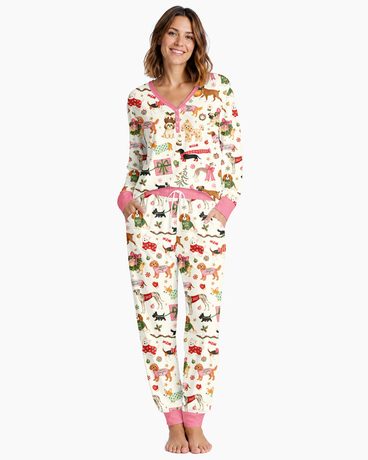 Festive Dog Merry Woofmas Bamboo Women Pajama Set