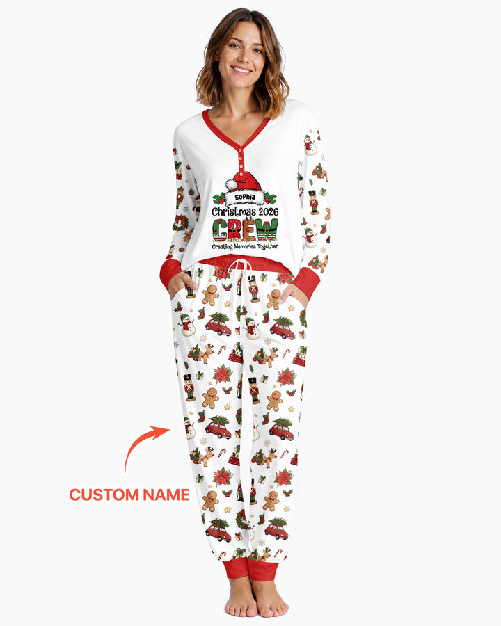 Custom Name Christmas 2026 Crew Bamboo Women Pajama Set