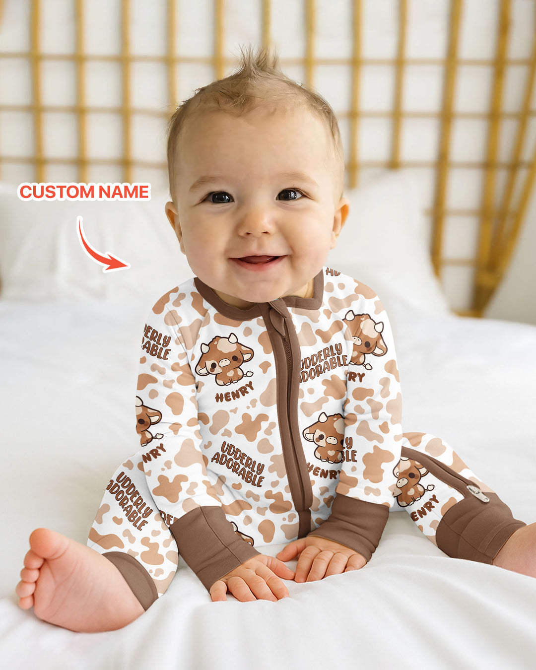 Udderly Adorable Custom Name Bamboo Convertible Zippy