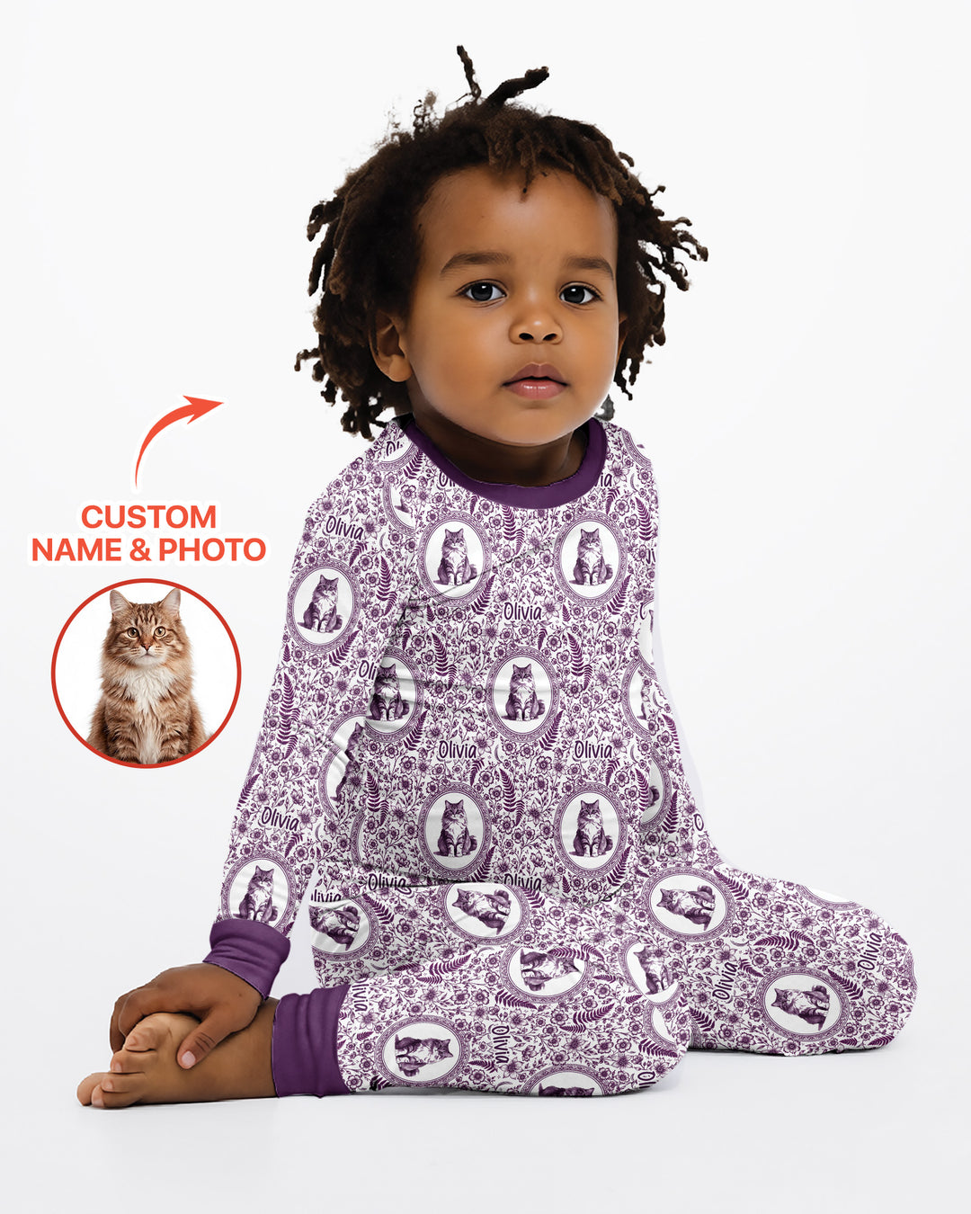 Custom Pet Photo Chinoiserie Garden Bamboo Two Piece Long Sleeve Pajama Set