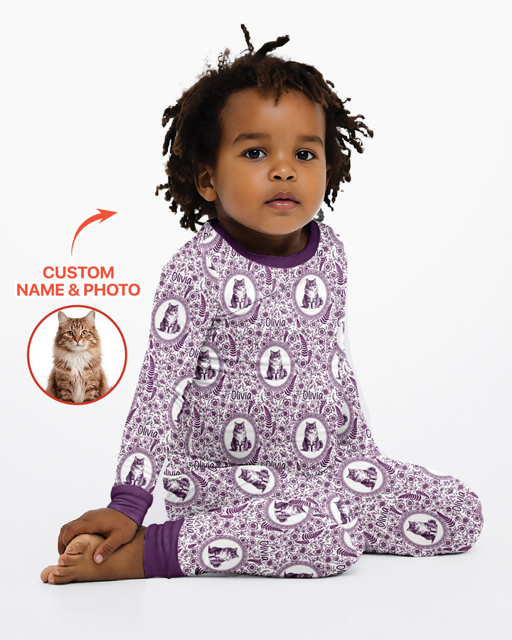 Custom Pet Photo Chinoiserie Garden Bamboo Two Piece Long Sleeve Pajama Set