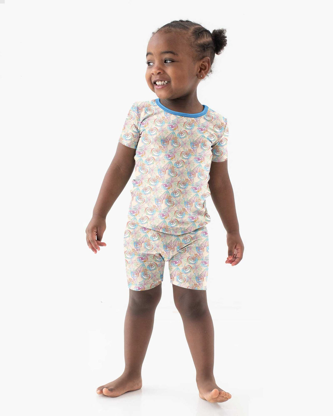 Pastel Halloween Jack O Lanterns Bamboo Two Piece Short Sleeve Shorts Pajama Set