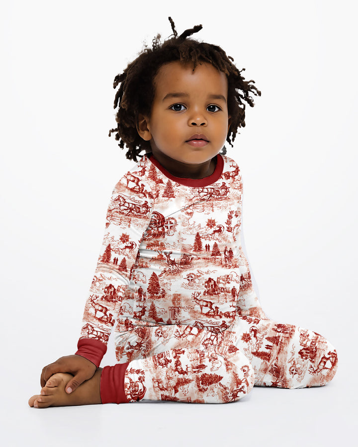 Merry Christmas Toile  Bamboo Two Piece Long Sleeve Pajama Set