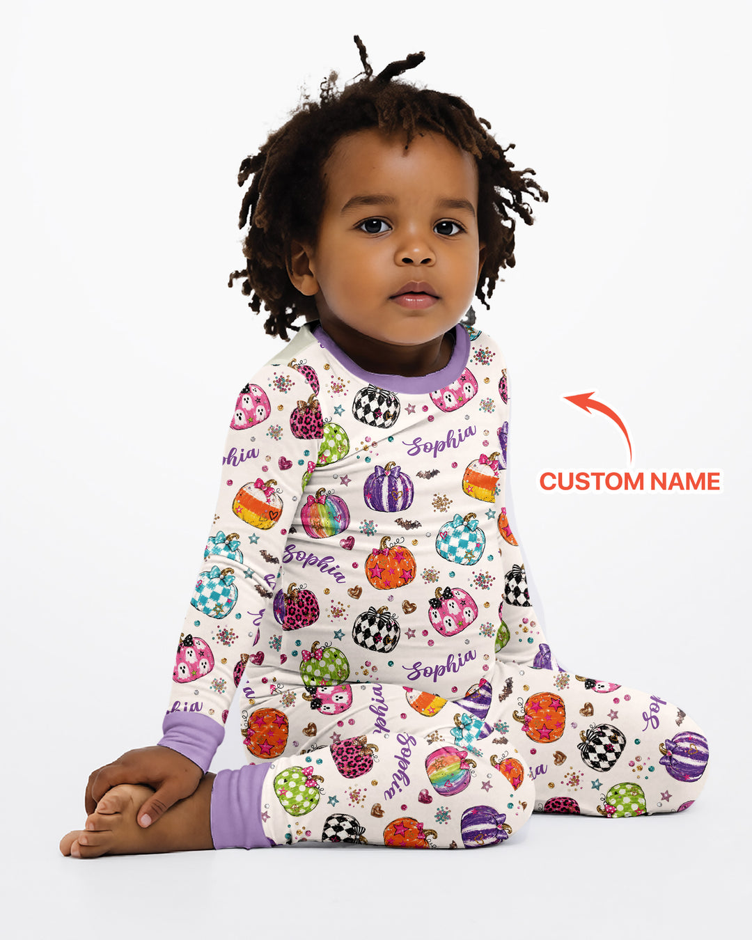 Custom Name Twinkle Pumpkin Bamboo Two Piece Long Sleeve Pajama Set