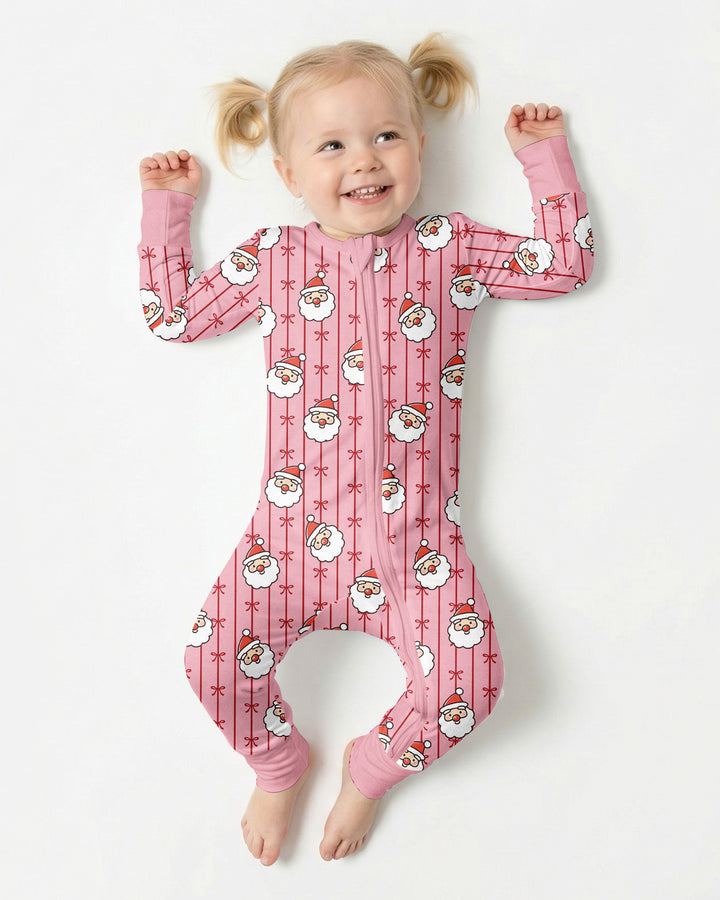 Pink Santa Bow Stripe Christmas Bamboo Convertible Zippy