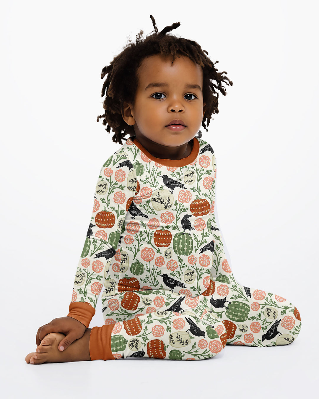 Country Crows with Mums and Pumpkins Bamboo Two Piece Long Sleeve Pajama Set