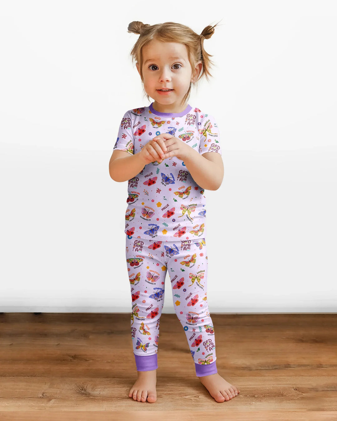 Custom Name God says I am Butterfly Bamboo Two Piece Short Sleeve Pajama Set