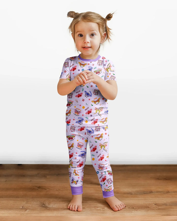Custom Name God says I am Butterfly Bamboo Two Piece Short Sleeve Pajama Set
