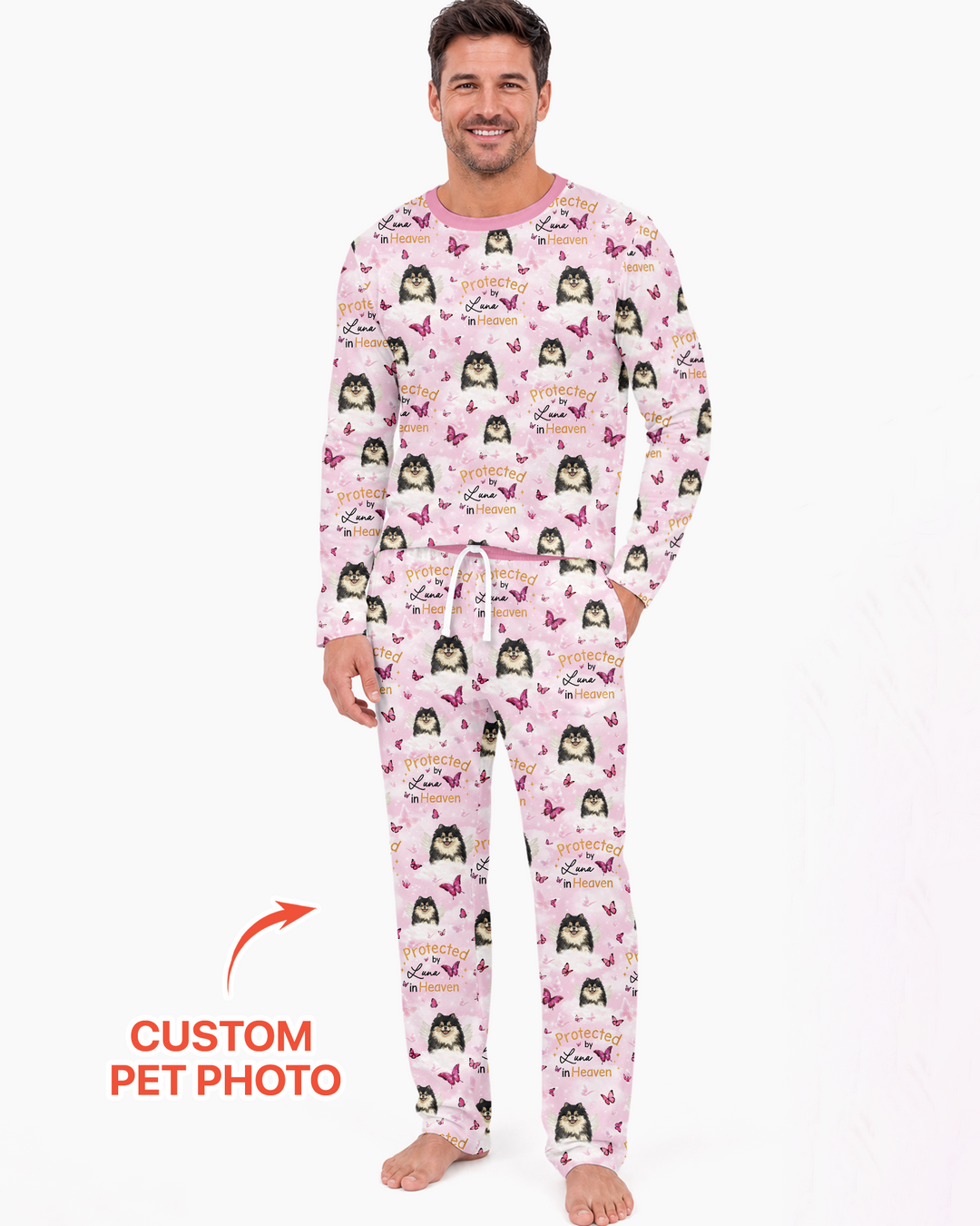 Custom Pet Photo Protected By Heaven Family Bamboo Men's Pajama Set