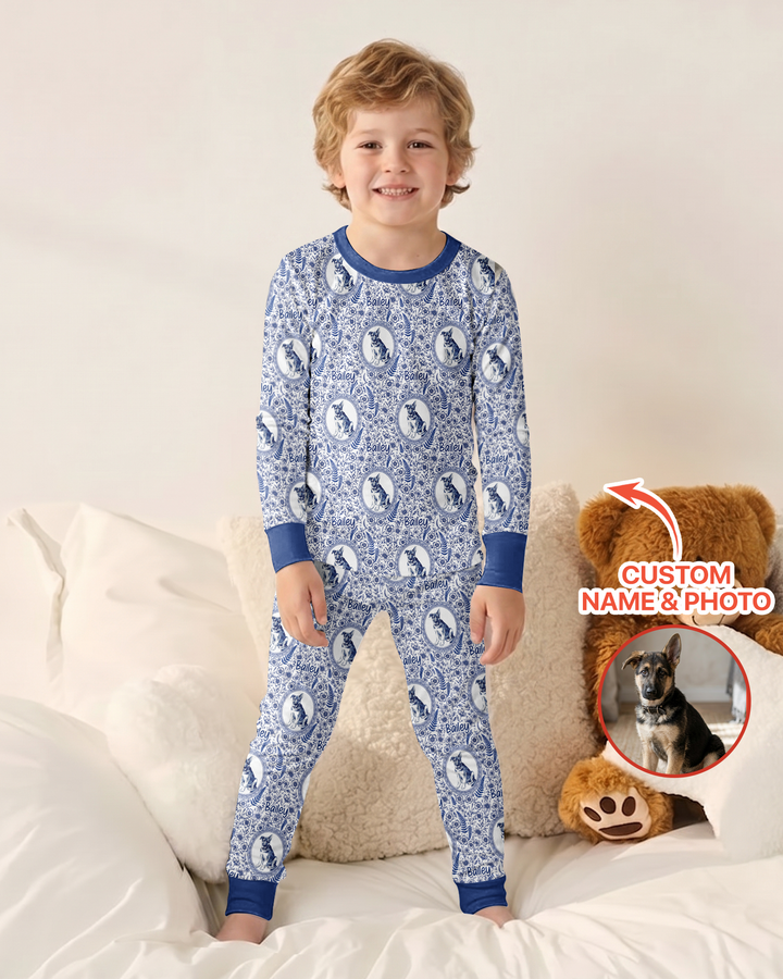 Custom Pet Photo Chinoiserie Garden Bamboo Two Piece Long Sleeve Pajama Set