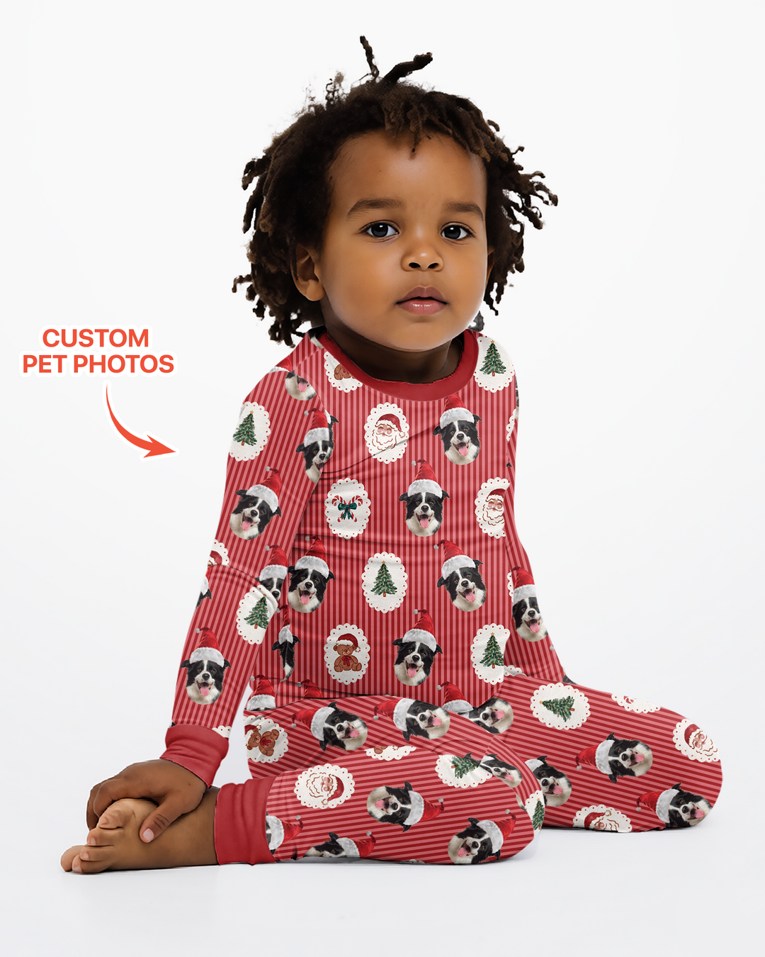 Custom Pet Face Christmas Cameo Bamboo Two Piece Long Sleeve Pajama Set