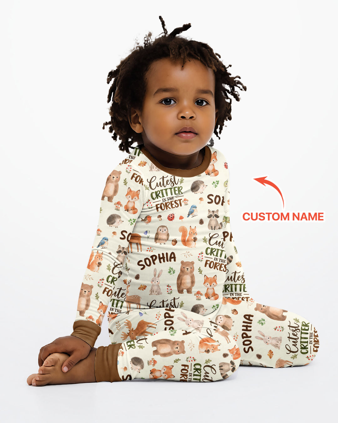 Custom Name Cutest Critter In The Forest Bamboo Two Piece Long Sleeve Pajama Set