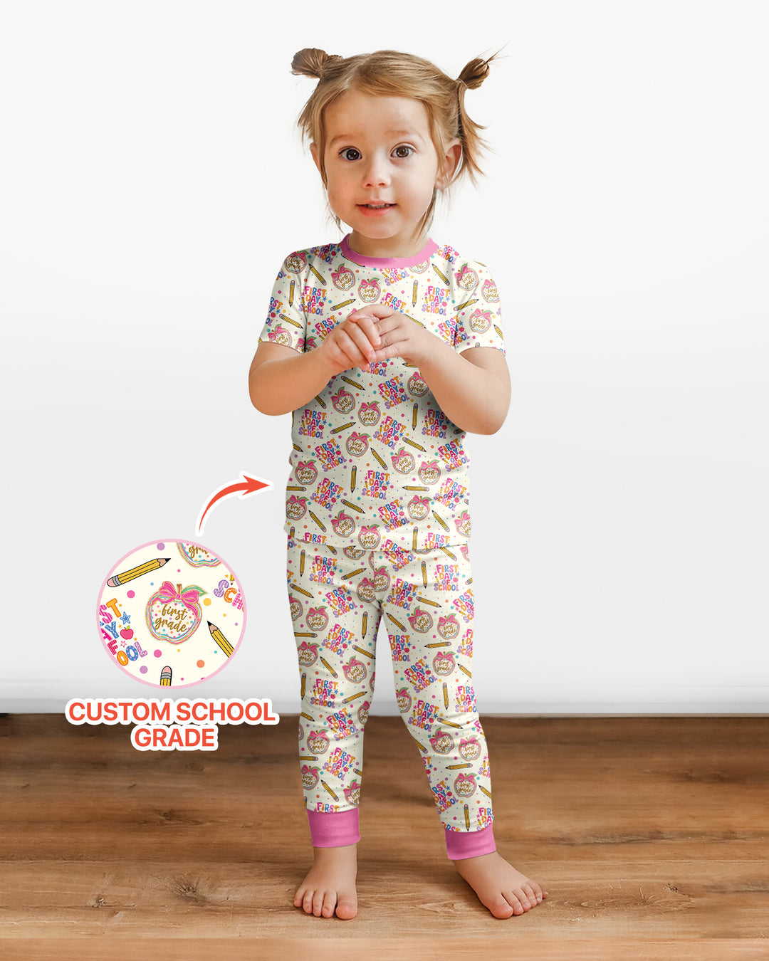Custom School Grade First Day Cutie Bamboo Two Piece Short Sleeve Pajama Set