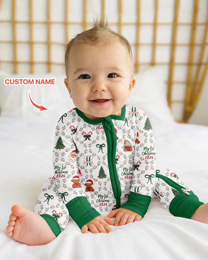 Custom name "Fancy Monogram Green Christmas 2026" Bamboo Convertible Zippy