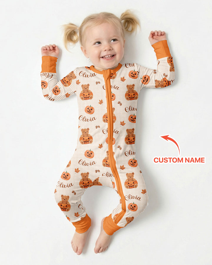 Custom Name Pumpkin Teddy Bamboo Convertible Zippy