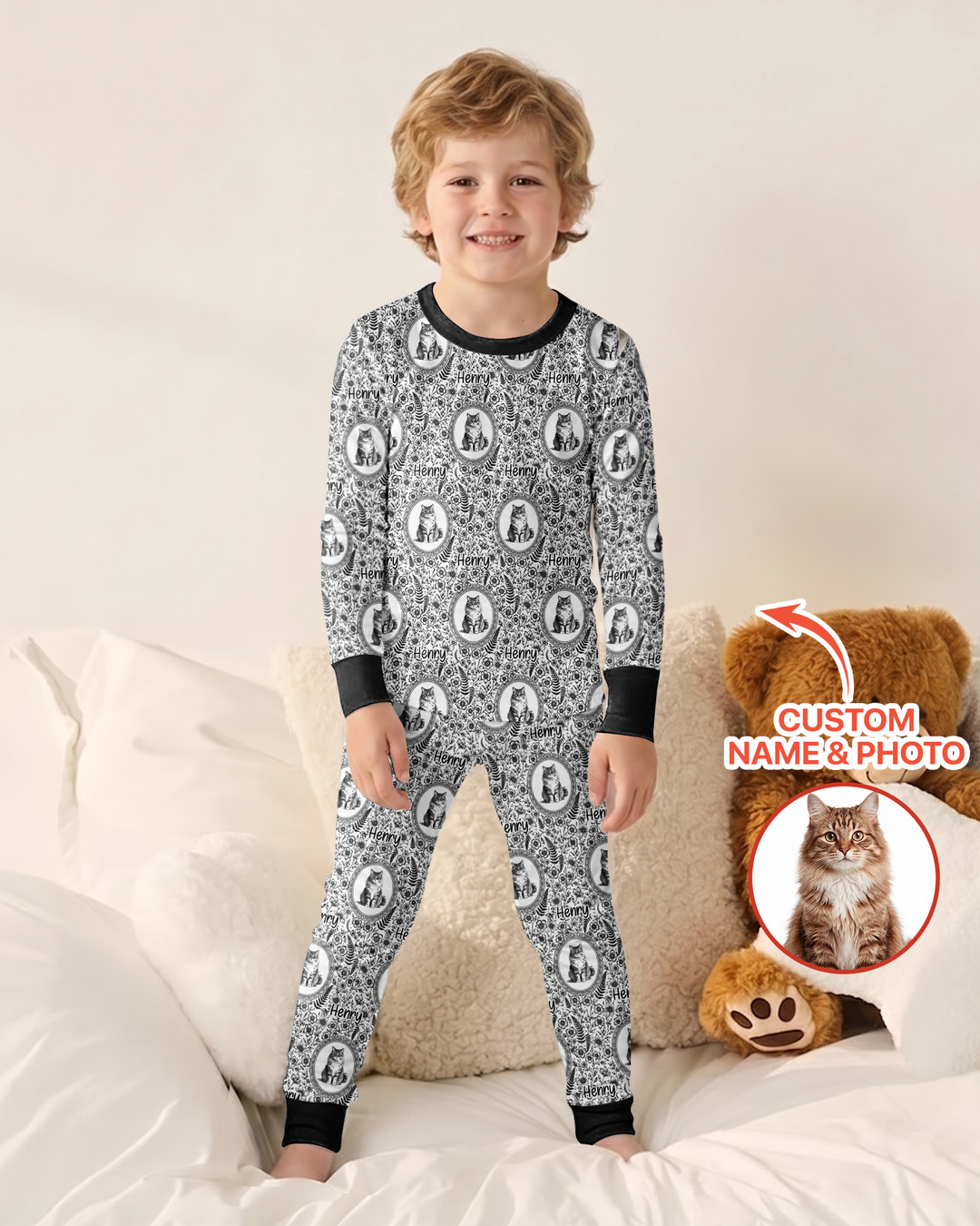 Custom Pet Photo Chinoiserie Garden Bamboo Two Piece Long Sleeve Pajama Set