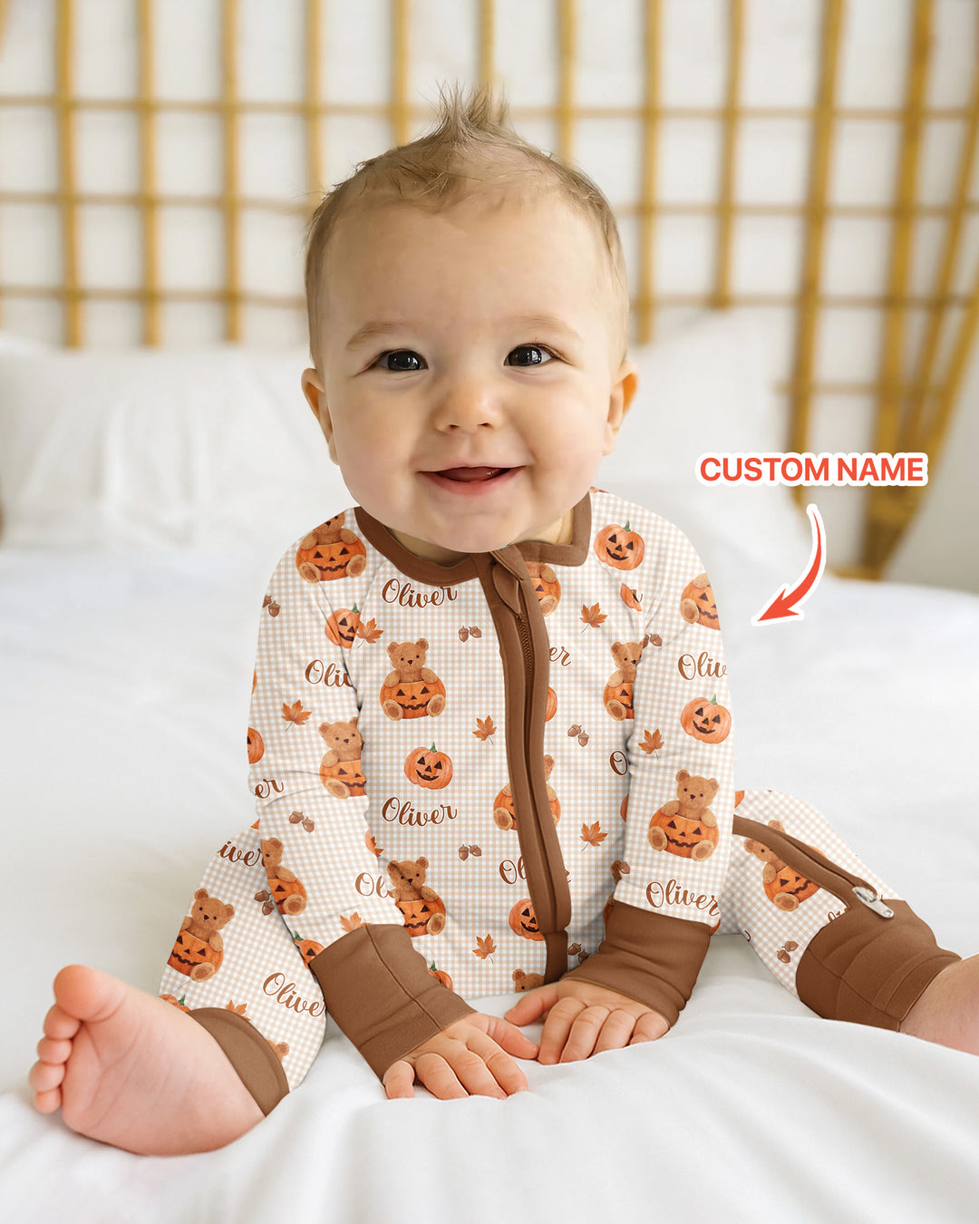 Custom Name Pumpkin Teddy Bamboo Convertible Zippy