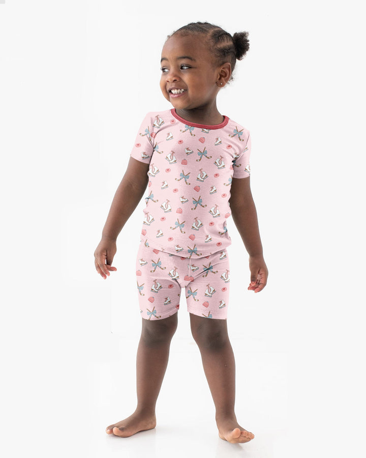 Girly Hockey Pink Bamboo Two Piece Short Sleeve Shorts Pajama Set