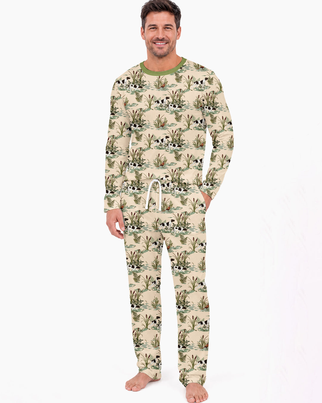 Vintage Pheasant & Hunting Dog Field Family Matching Bamboo Men's Pajama Set