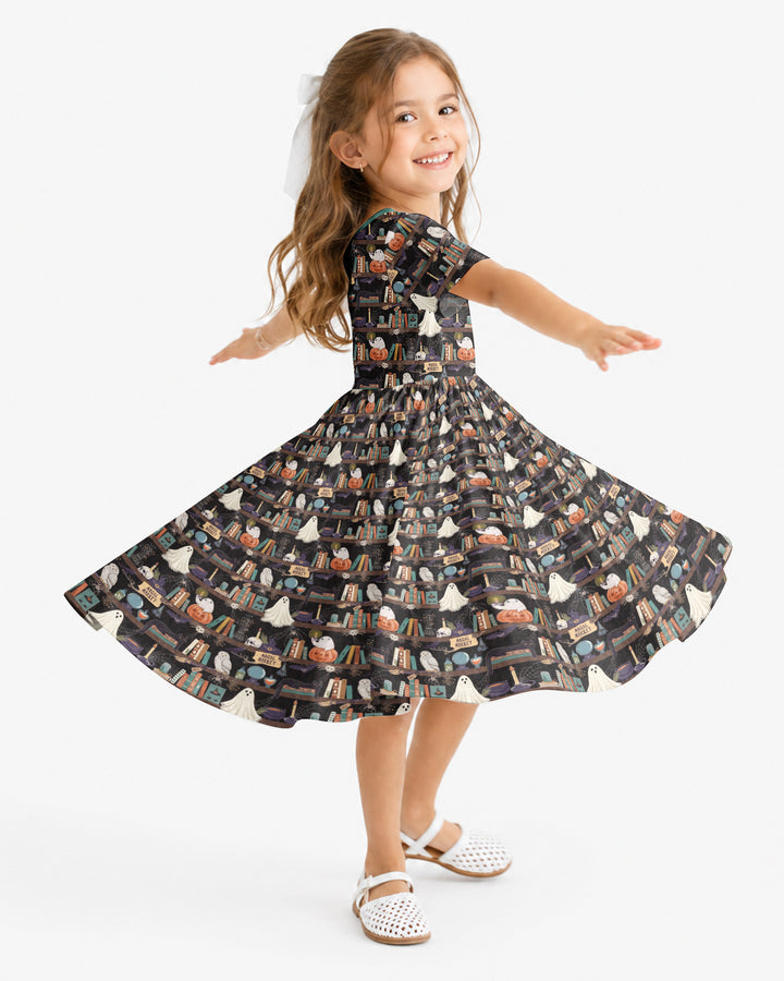 Cute Ghost Witchy Halloween Magic Library Bamboo Twirl Dress